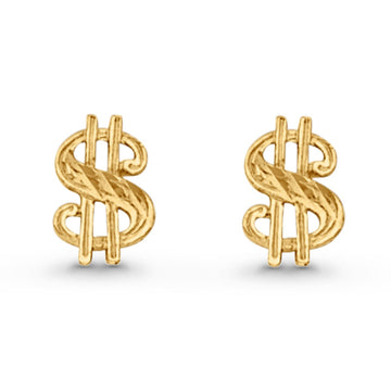 14K Yellow Gold Dollar Sign Post Studs Earring 8mm